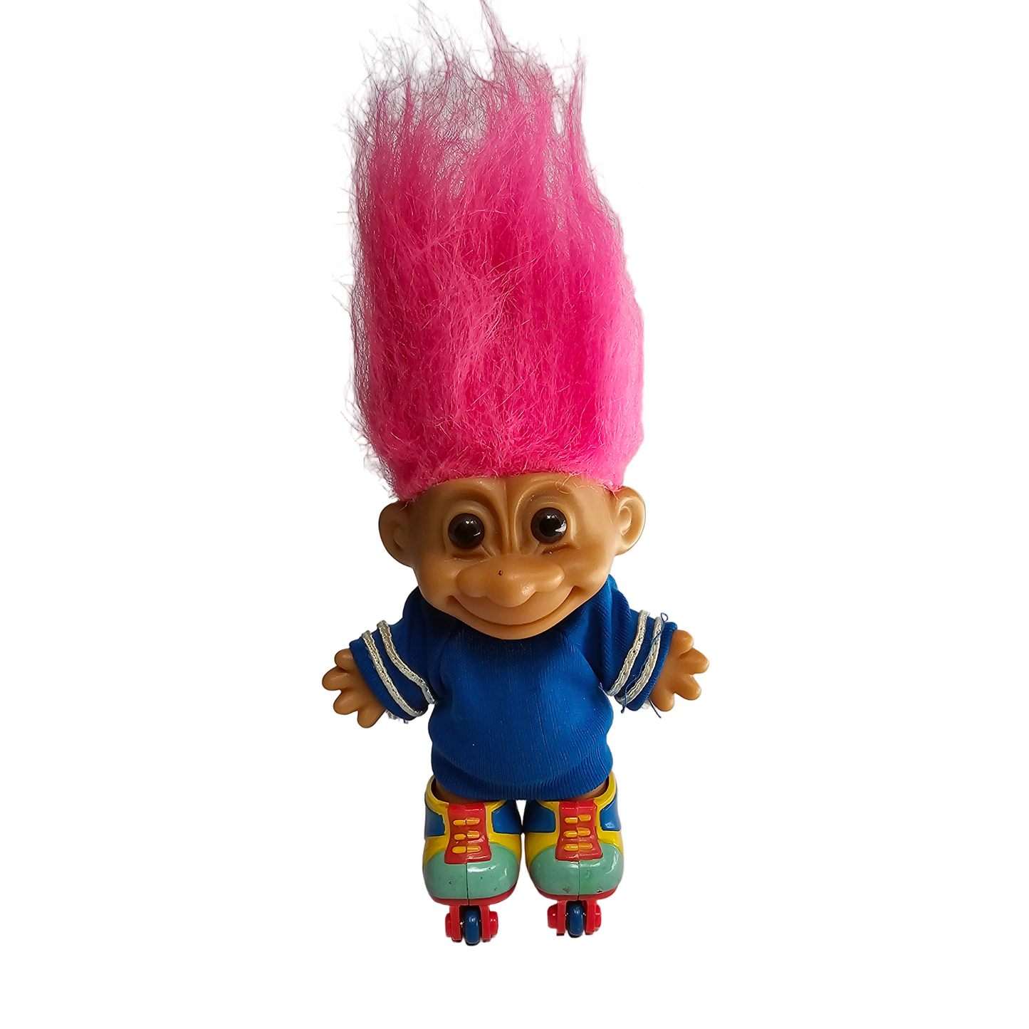 Vtg Roller Blader Russ Troll Doll (Blue Shirt / Pink Hair)