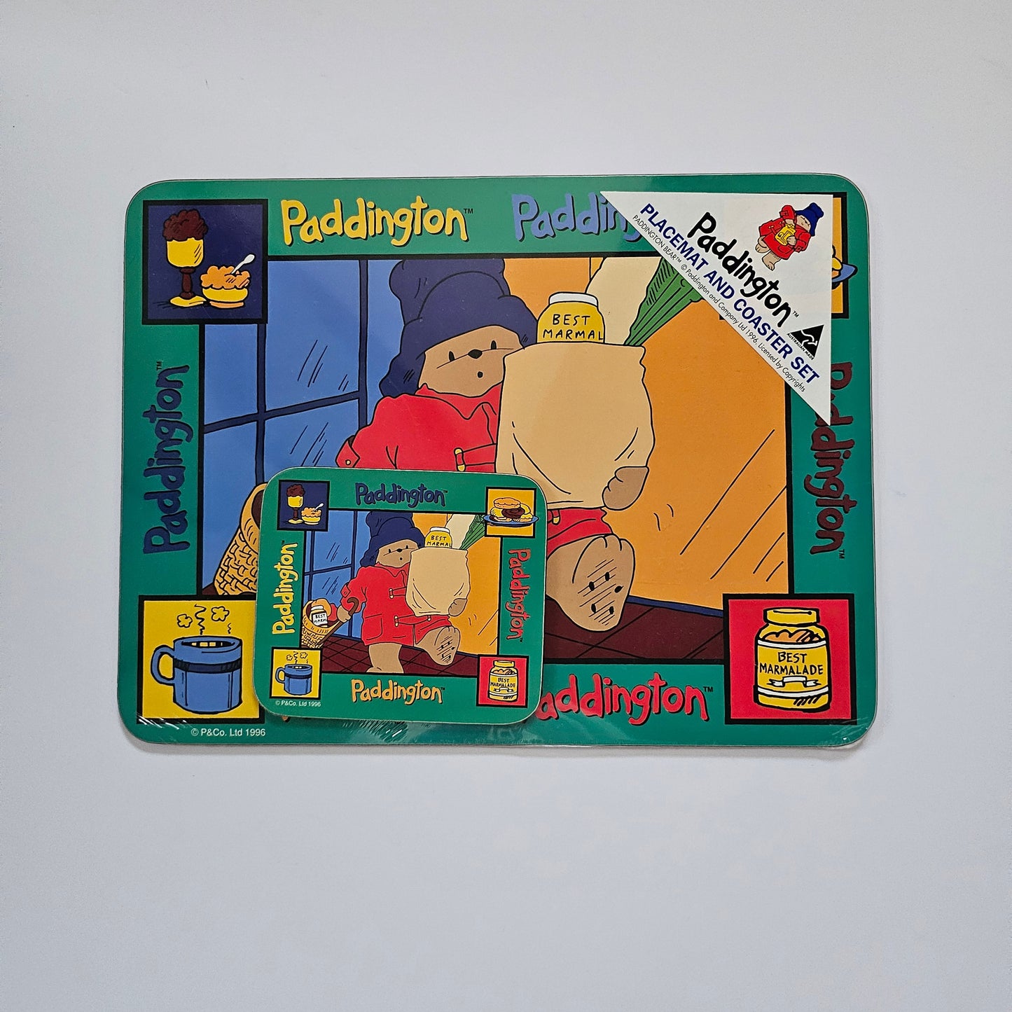 Vtg Paddington Bear Placemat & Coaster Set (1996)