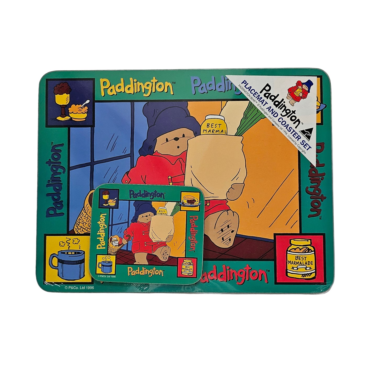 Vtg Paddington Bear Placemat & Coaster Set (1996)