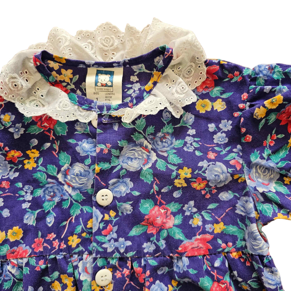 Vtg Teeny Weeny (NZ) Purple Floral Dress (Sz 1) (~90s)