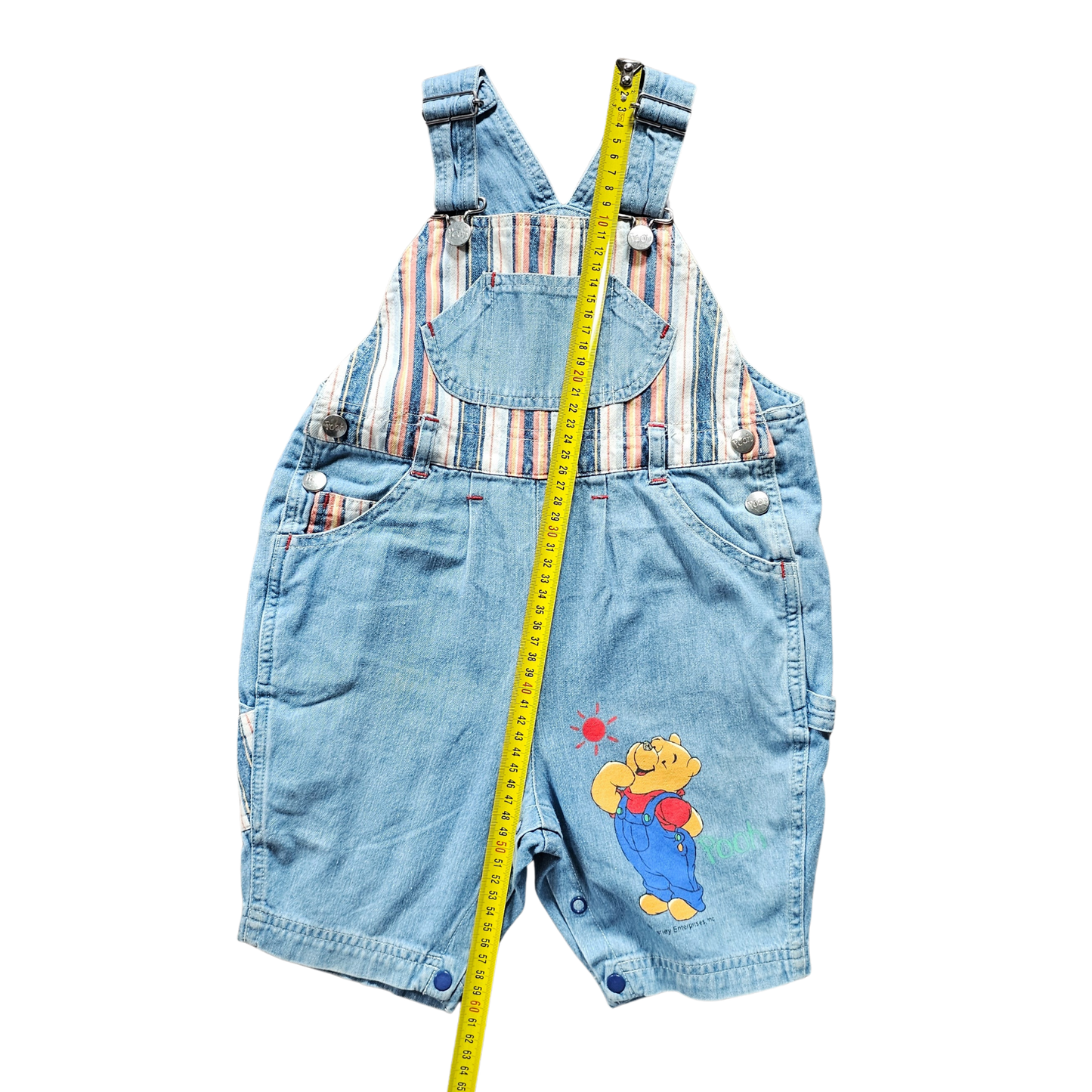 🔐 Vtg Winnie-the-Pooh Striped Pooh Shortalls (sz 2 / JP 90)