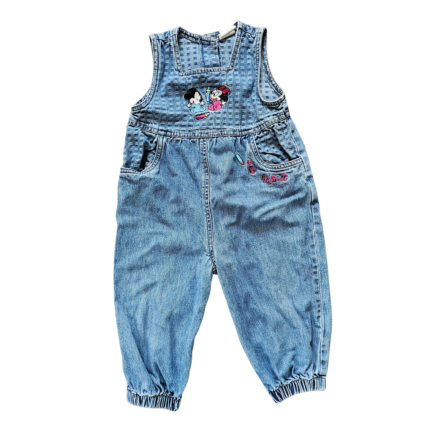 Vtg Disney Babies Minnie Mouse & Mickey Denim Romper (sz 2)