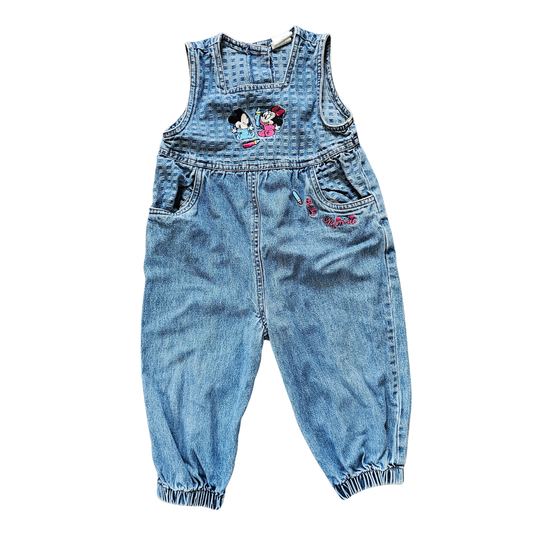Vtg Disney Babies Minnie Mouse & Mickey Denim Romper (sz 2)