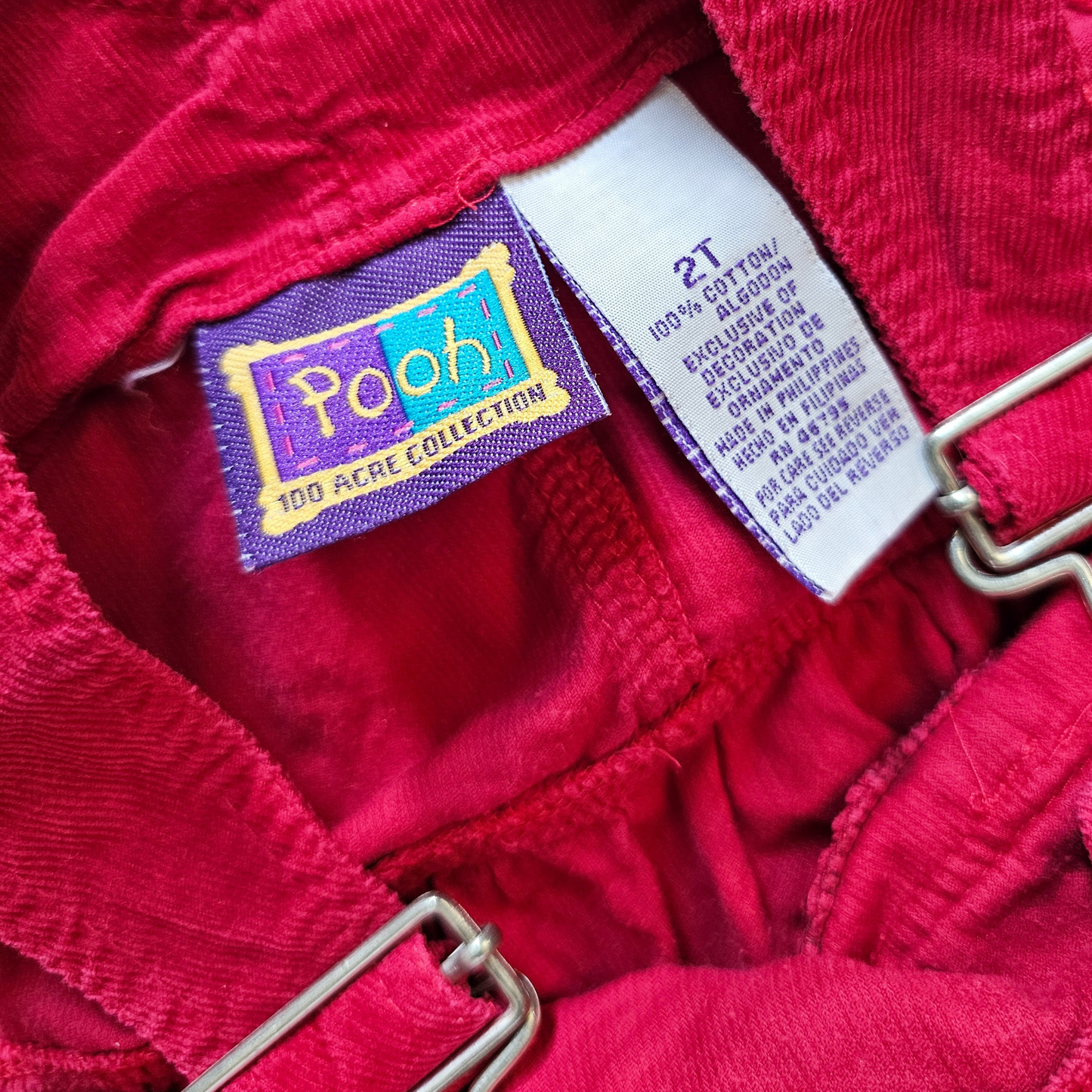 🔐 Vtg Winnie-the-Pooh 100 Acre Red Courduroy Dress (sz 18-24m)