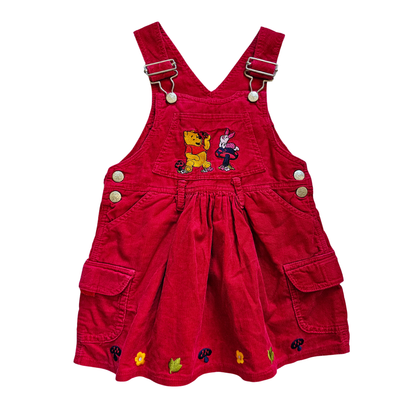 🔐 Vtg Winnie-the-Pooh 100 Acre Red Courduroy Dress (sz 18-24m)