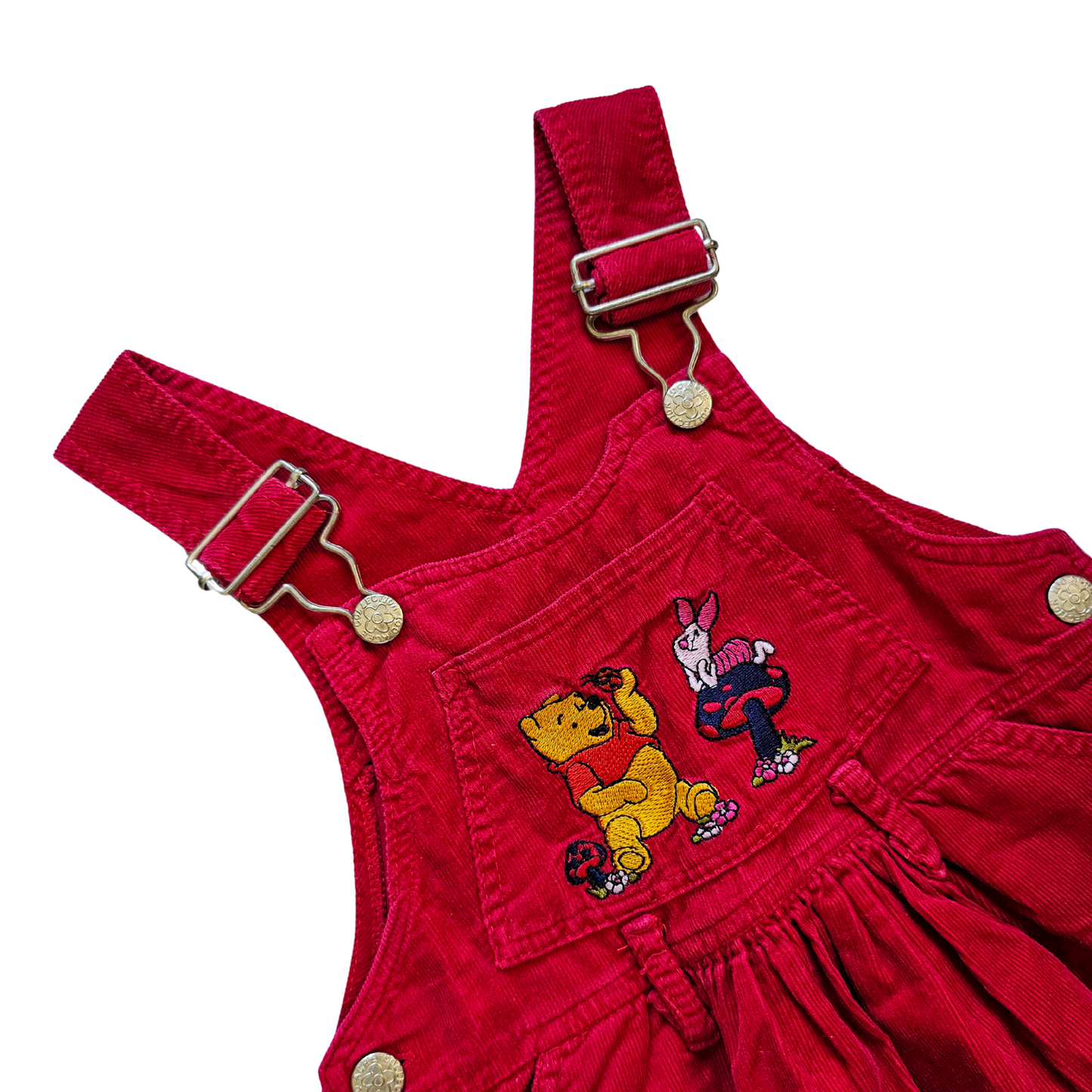 🔐 Vtg Winnie-the-Pooh 100 Acre Red Courduroy Dress (sz 18-24m)