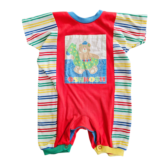 🔐 Vtg Oshkosh Colourblock Romper Made In U.S.A (Sz 1.5 / 18m) (~90s)