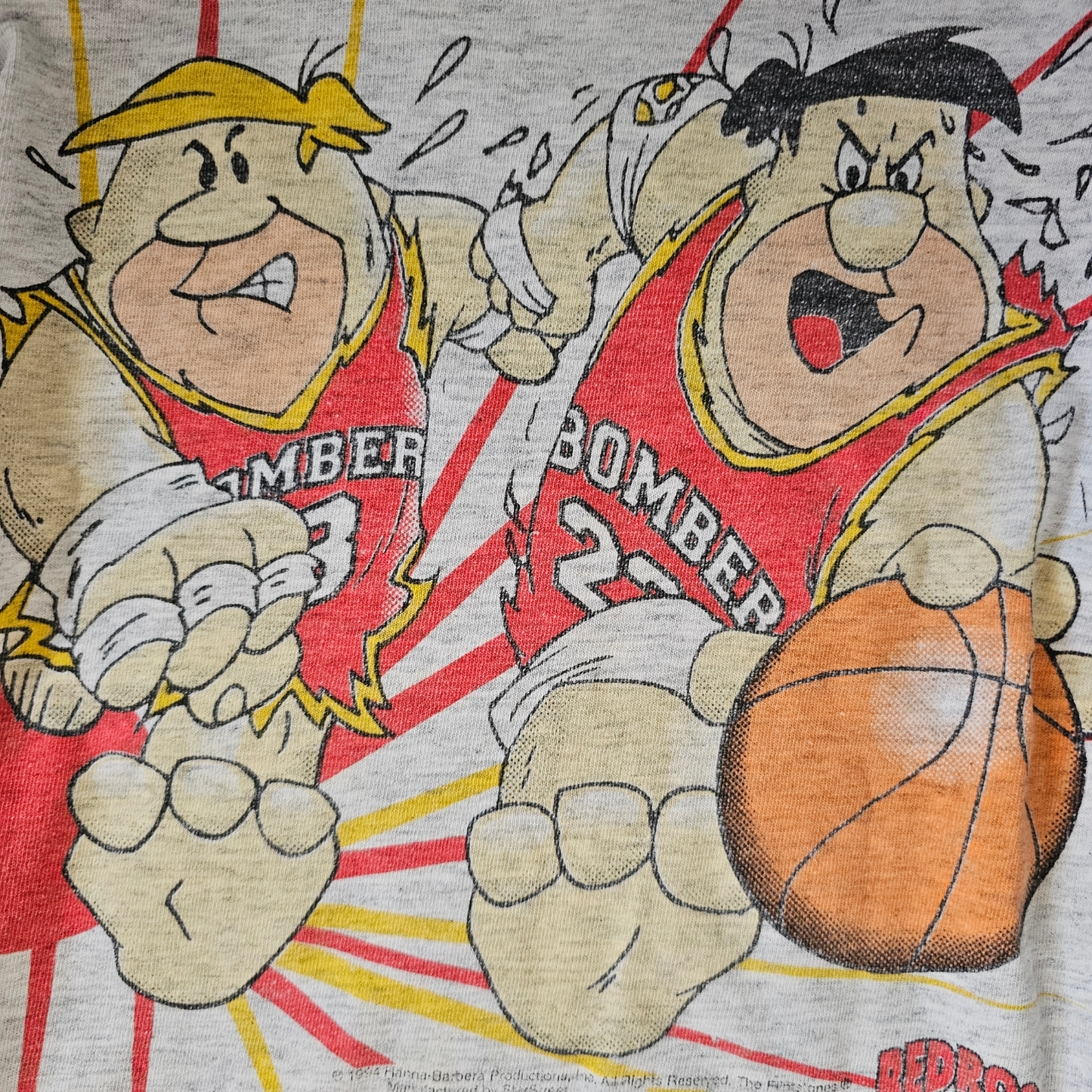 🔐 Vtg Hanna-Barbera Flintstones Fred and Barney Bedrock Bombers AOP (90s) (Sz 6/7)