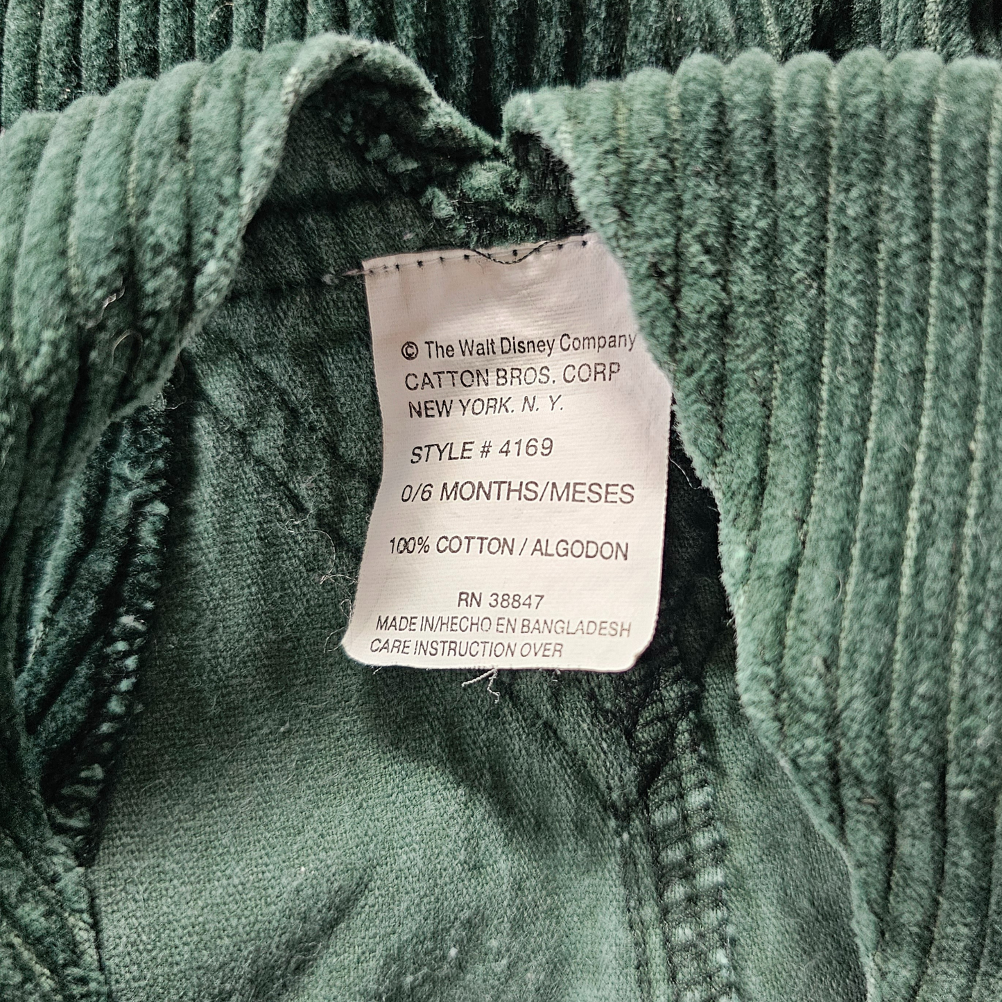 Disney Babies Mickey Aviation Green Corduroy Overalls (sz 3-6m maybe 9m)