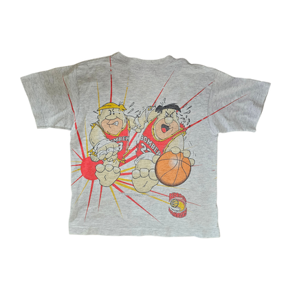 🔐 Vtg Hanna-Barbera Flintstones Fred and Barney Bedrock Bombers AOP (90s) (Sz 6/7)