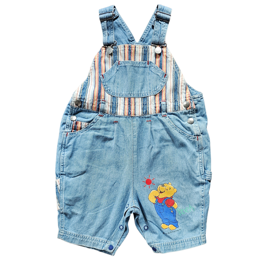 🔐 Vtg Winnie-the-Pooh Striped Pooh Shortalls (sz 2 / JP 90)