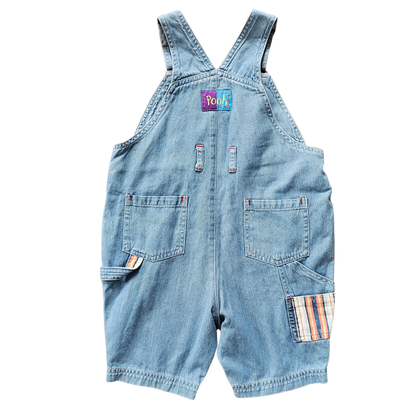 🔐 Vtg Winnie-the-Pooh Striped Pooh Shortalls (sz 2 / JP 90)